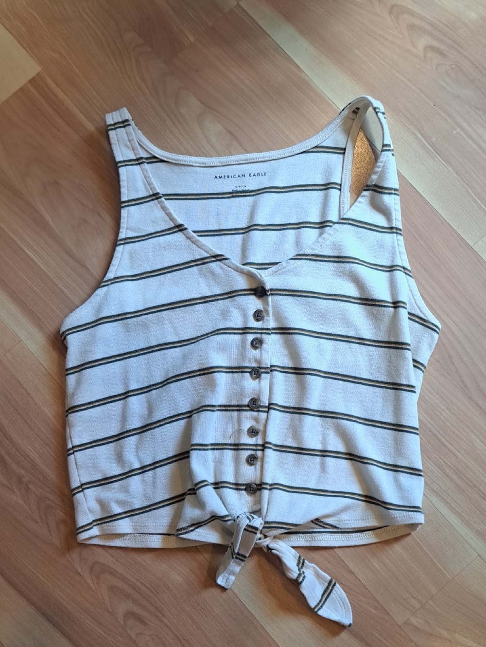 American Eagle Outfitters Ivory Striped Tie-Front Tank Top